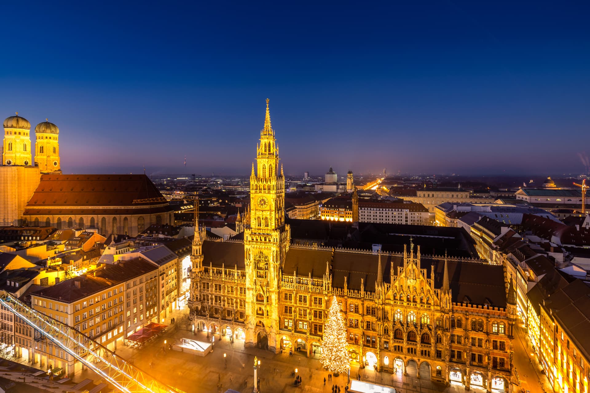 Munich city centre illuminated at night